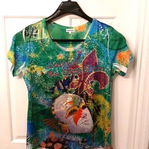 Sequin masquerade clown top.
